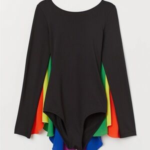 Leotard NWOT H&M Black Long Sleeve Bodysuit with Rainbow Pride Accents